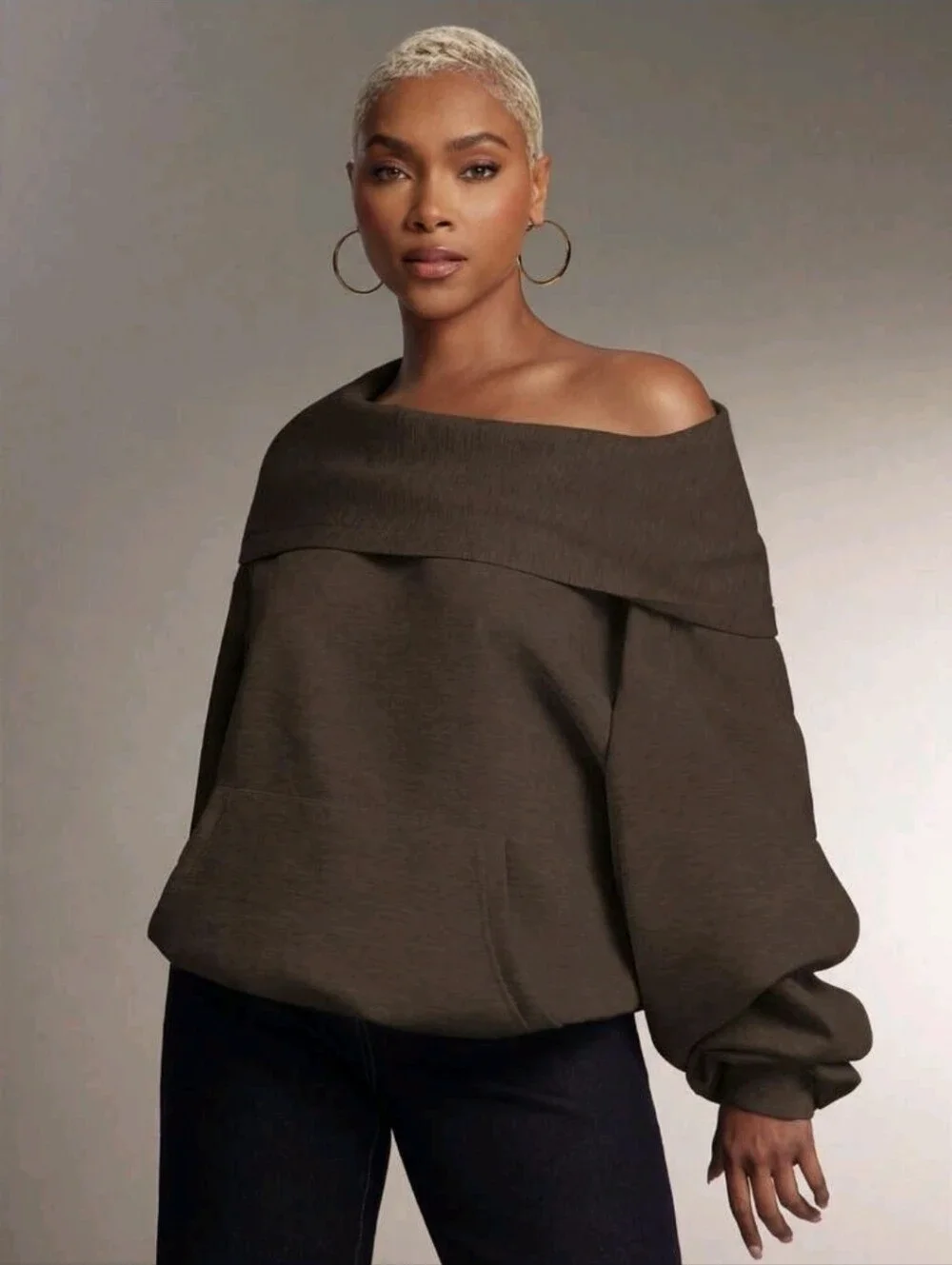 Oversized Hooded Top ▪︎ Chocolate ▪︎ LG - Picture 3 of 11